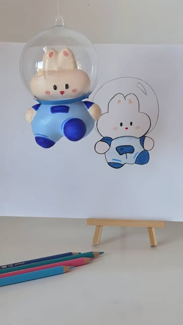 The bunny astronaut brought to life as a three dimensional art piece